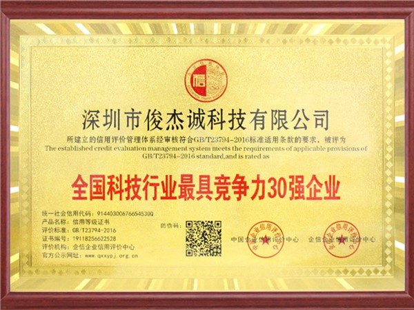 全國(guó)科技行業(yè)最具競(jìng)爭(zhēng)力30強(qiáng)企業(yè)